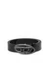 Diesel Leather Belt With Enamelled Buckle In Negro