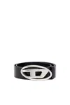 Diesel Black Belt With Oval D Logo Buckle Closure In Leather Man In Blue