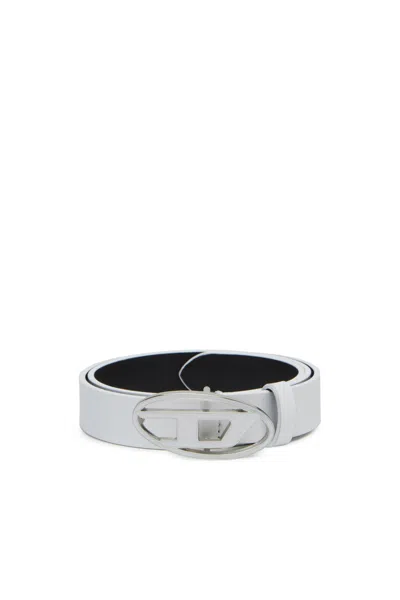 Diesel Leather Belt With Enamelled Buckle In White