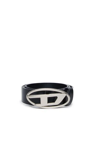 Diesel Leather Belt With Logo In Black