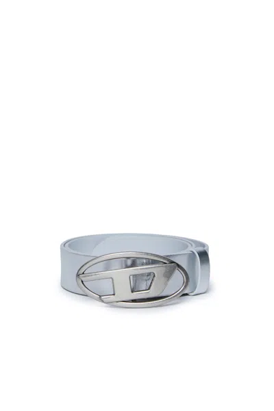 Diesel Kids' Leather Belt With Logo In Grey