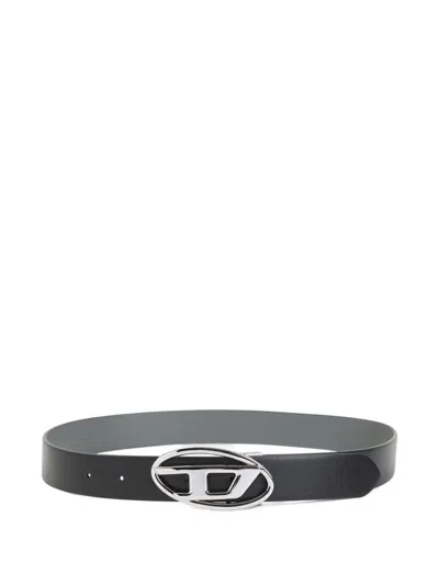 Diesel Leather Belt With Logo Plaque In Black
