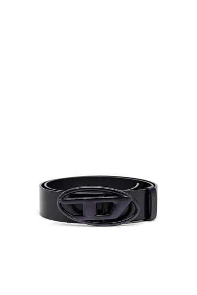Diesel Leather Belt With Metallic Oval D Buckle In Blue