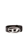 Diesel Black Belt With Oval D Logo Buckle Closure In Leather Man In Brown