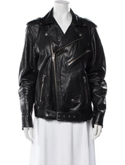 Pre-owned Diesel Leather Biker Jacket In Black