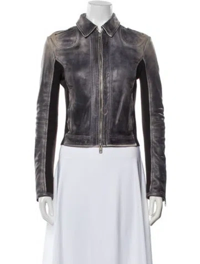Pre-owned Diesel Leather Biker Jacket In Blue