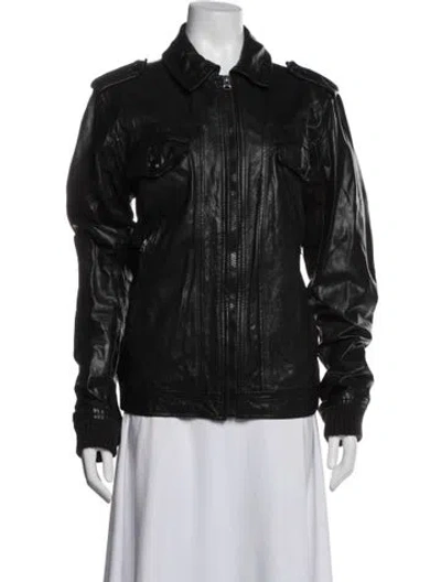 Pre-owned Diesel Leather Biker Jacket In Blue
