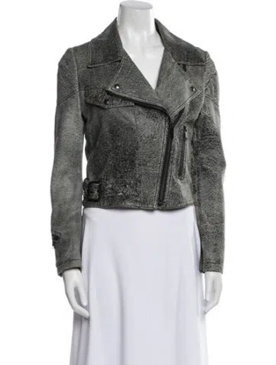 Pre-owned Diesel Leather Biker Jacket In Gray