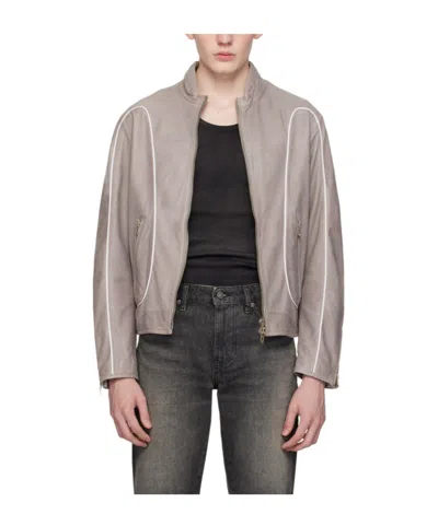 Diesel Leather Biker Jacket In Gray