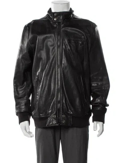 Pre-owned Diesel Leather Bomber Jacket In Black