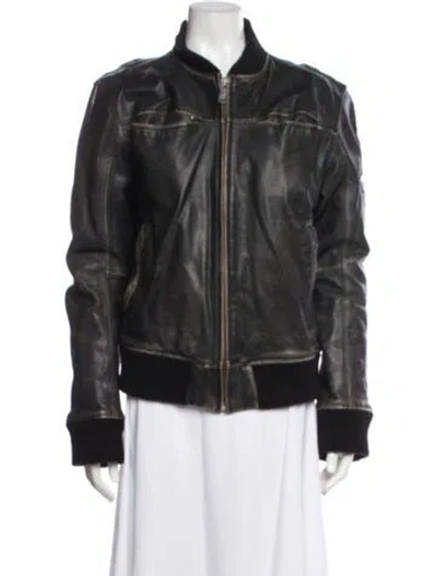 Pre-owned Diesel Leather Bomber Jacket In Black