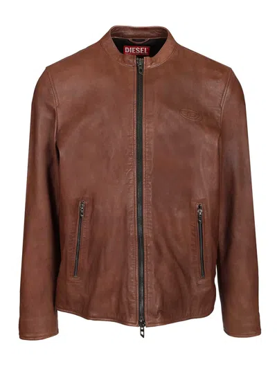 Diesel Leather Bomber Jacket Skirts Brown
