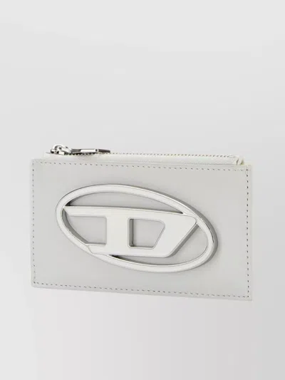 Diesel Leather Card Holder Metallic Logo In White