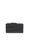 Diesel Leather Card Holder With Embossed Chain Motif In Black
