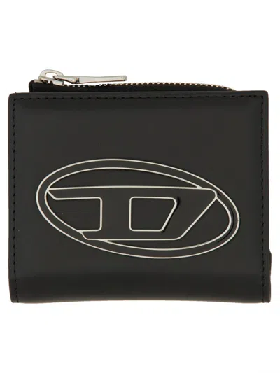 Diesel Leather Card Holder With Logo In Black