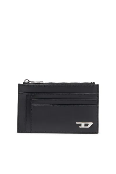 Diesel Leather Card Holder With Zip Pocket In Black