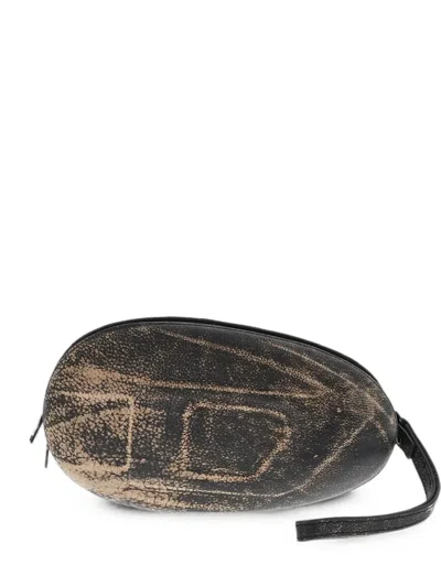 Diesel Leather Clutch With Oval Design And Embossed Monogram In Blue