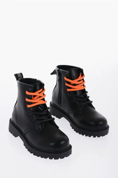 Diesel Leather Combat Boots With Side Zip