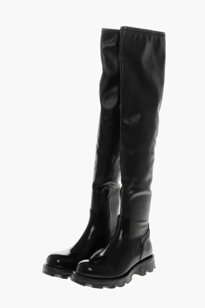 Diesel Leather D-hammer Boots With Chunky Sole 5cm In Black