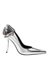Diesel Metallic Leather Pumps With Curved Heel Silver Color In Silver