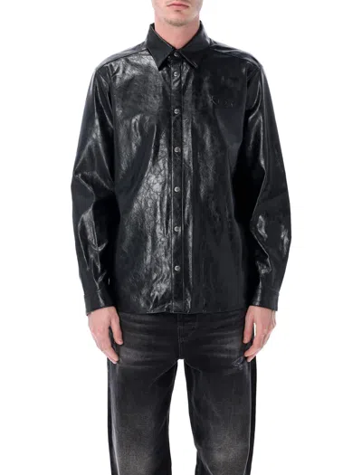 Diesel Textured Shirt With Branded Buttons In Black