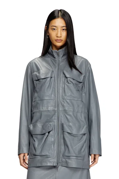 Diesel Leather Field Jacket In Grey