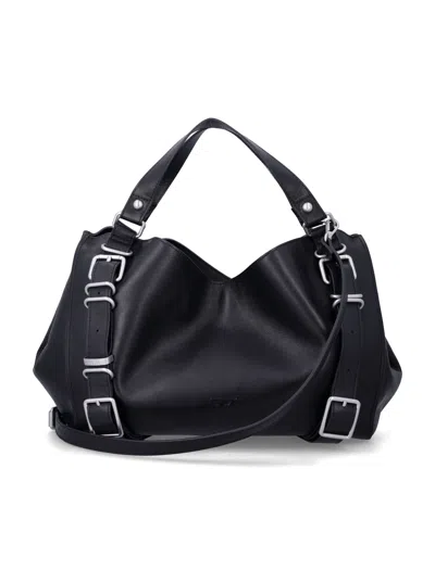 Diesel Leather Hobo Shoulder Bag With Adjustable Strap In Nero