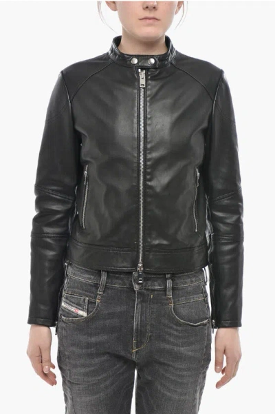 Diesel Leather Jacket L-suza-r In Black