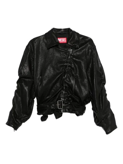 DIESEL DIESEL LEATHER JACKET WITH BELT AND ASYMMETRICAL ZIP