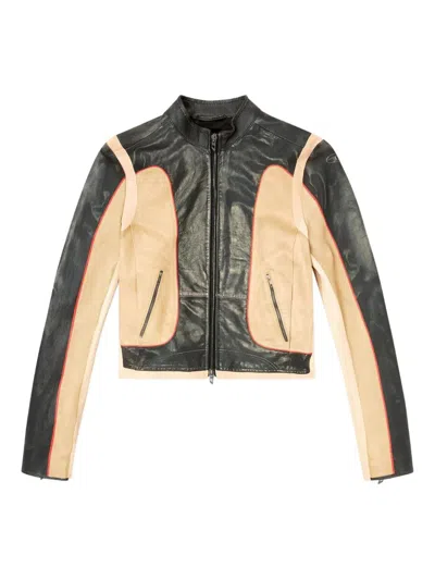 DIESEL DIESEL LEATHER JACKET WITH PANEL DESIGN LOONIE