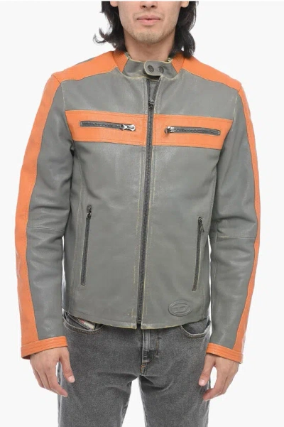 Diesel Leather L-muse Padded Jacket With Vintage Effect