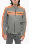 Diesel Leather L-muse Padded Jacket With Vintage Effect In Grey