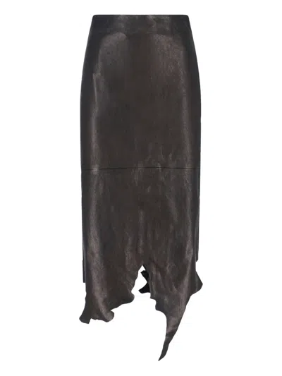 Diesel Leather Midi Skirt In Black