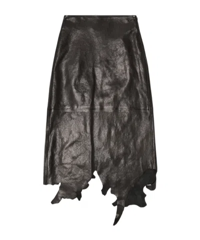 Diesel Leather Midi Skirt In Black