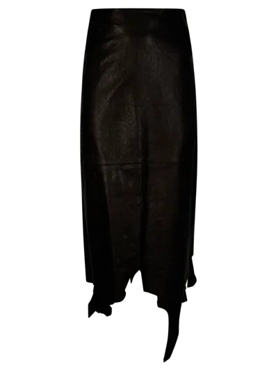Diesel Leather Midi Skirt With Jagged Hem In Black