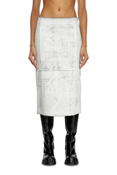Diesel Leather Midi Skirt With Plaster Effect In White