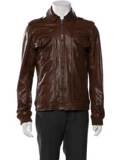 Pre-owned Diesel Leather Moto Jacket In Brown