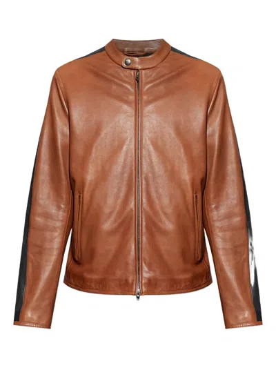 Diesel Leather Panelled Jacket In Brown