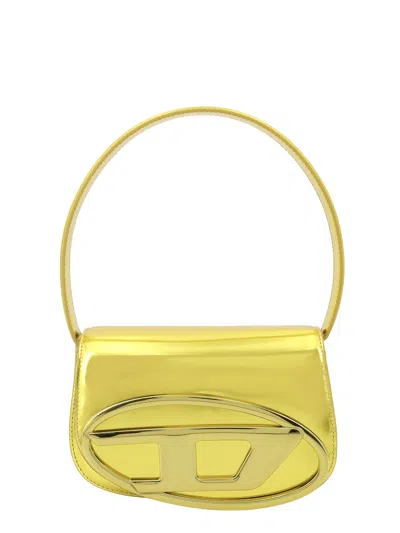 Diesel Leather Shoulder Bag With Frontal Monogram In Gold