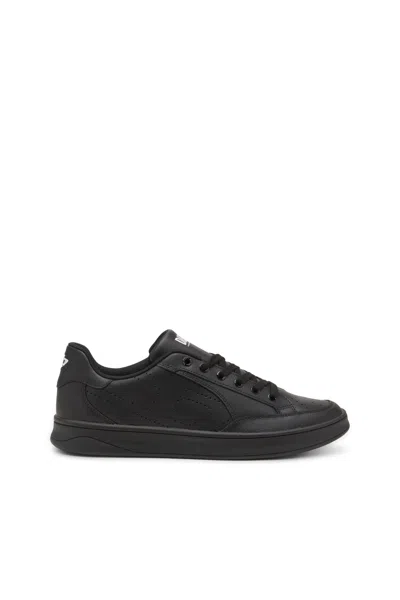 Diesel Leather Sneakers With Perforated Logo In Black