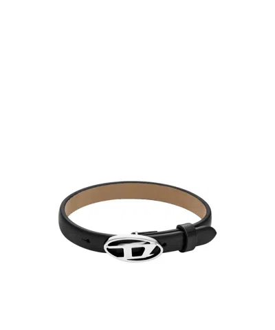Diesel Leather Stackable Bracelet In Black