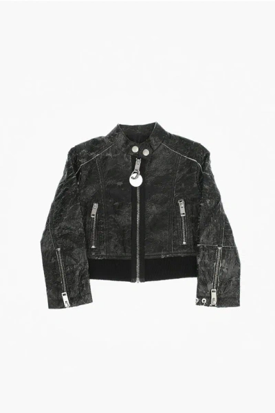 Diesel Kids' Leather Vintage Effect Jlyssad Jacket In Black