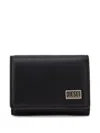 Diesel Black Leather Compact Wallet With Logo In Black