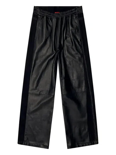 Diesel Leather Wide-leg Trousers In Black
