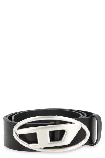 Diesel Leather With Sculptural Buckle Belt In Black