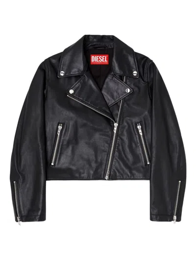 Diesel Leather Jacket With Zip In Black