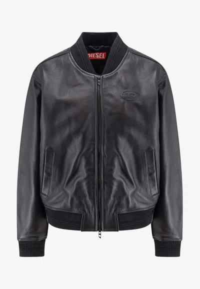 Diesel Leather Zip-up Jacket In Black