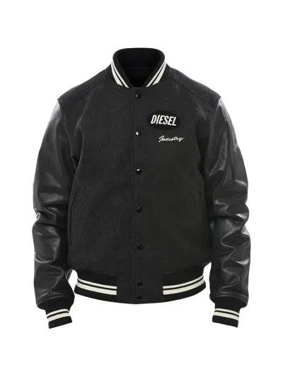 Diesel Leather-sleeve Bomber Jacket In Gray
