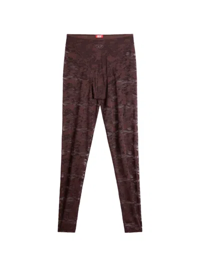 Diesel Leggings In Nylon Camouflage Lace In Burgundy