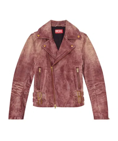 Diesel L-eon-cjcm Crackled-leather Jacket In Pink